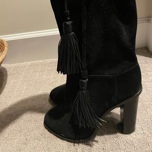 Lanvin slouch black suede tassel booties